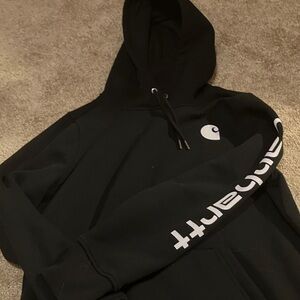 Carhartt Black Hoodie with White Sleeve Logo